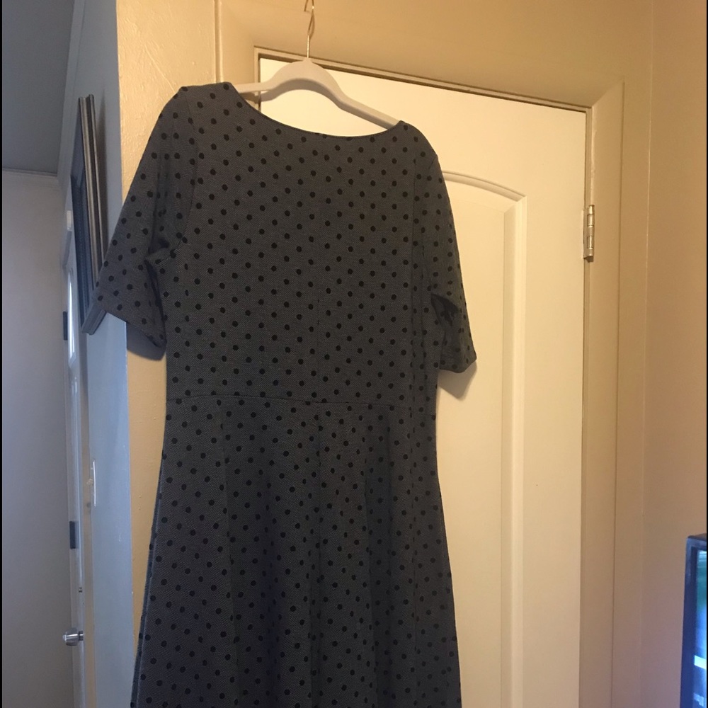 Lands End Knit Dress Gray Pattern W/Black Black